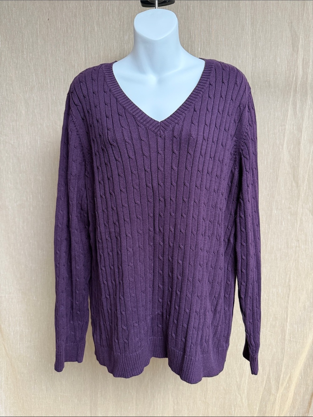 croft & barrow Plum V-Neck Cable Knit Sweater